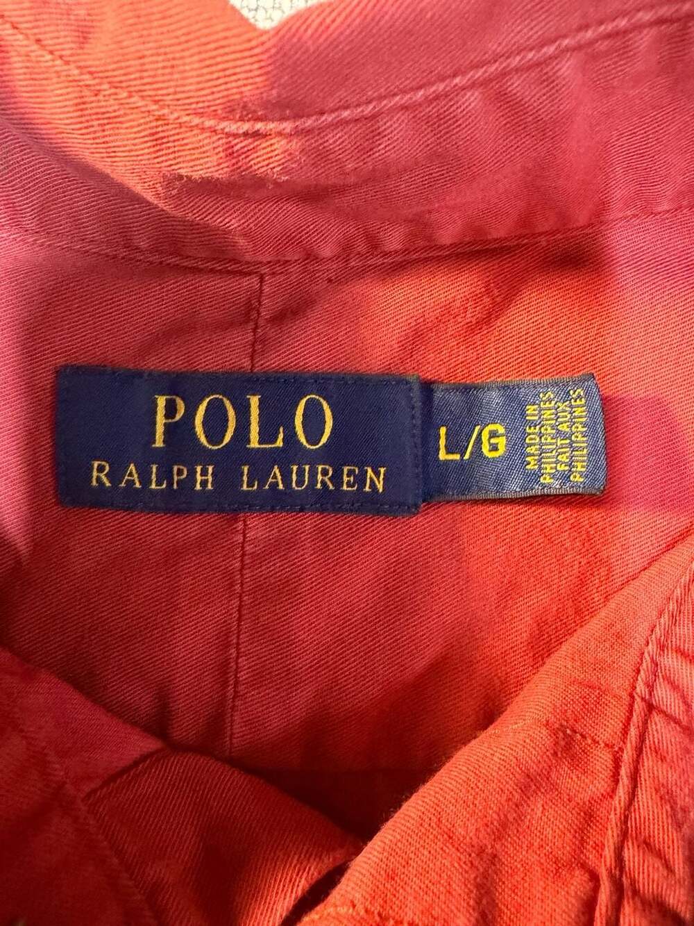 Ralph Lauren Polo Twill Military Shirt Size L Red Chino Long Sleeve - Picture 5 of 9